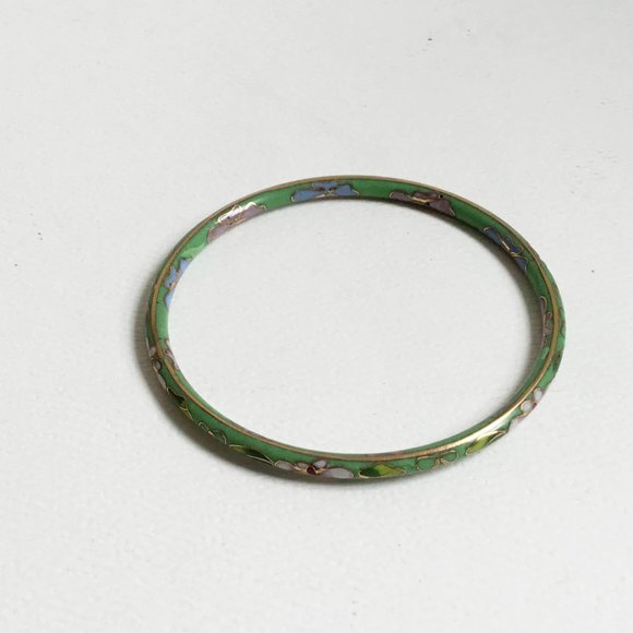 Vintage Cloisonne Blue Green Red White Floral Bangle Stack Set of 4 - Picture 8 of 15